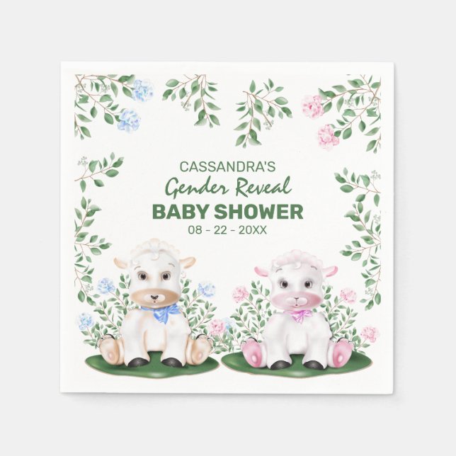 Lamb Gender Reveal Baby Shower Napkin (Front)