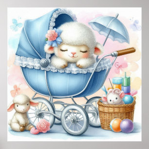 Lamb in a Baby Carriage Boy Poster