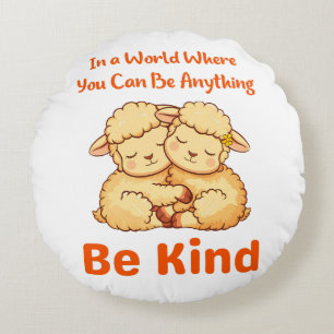 Lamb In a World Where You Can Be Anything Be Kind Round Pillow