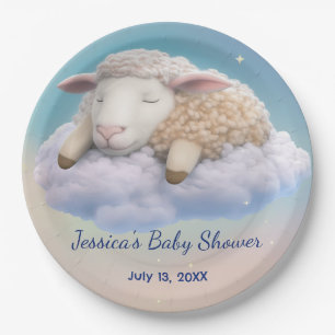 Lamb In The Clouds Baby Shower Paper Plate