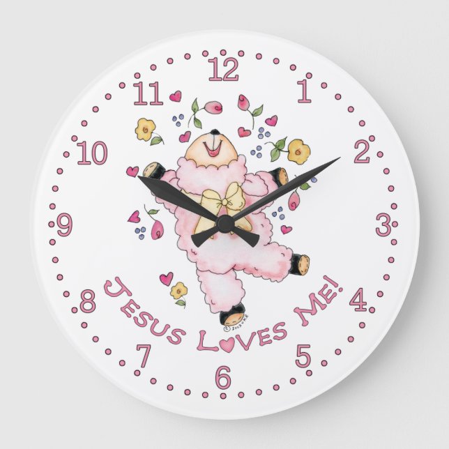 Lamb Jesus Loves Me Large Clock (Front)