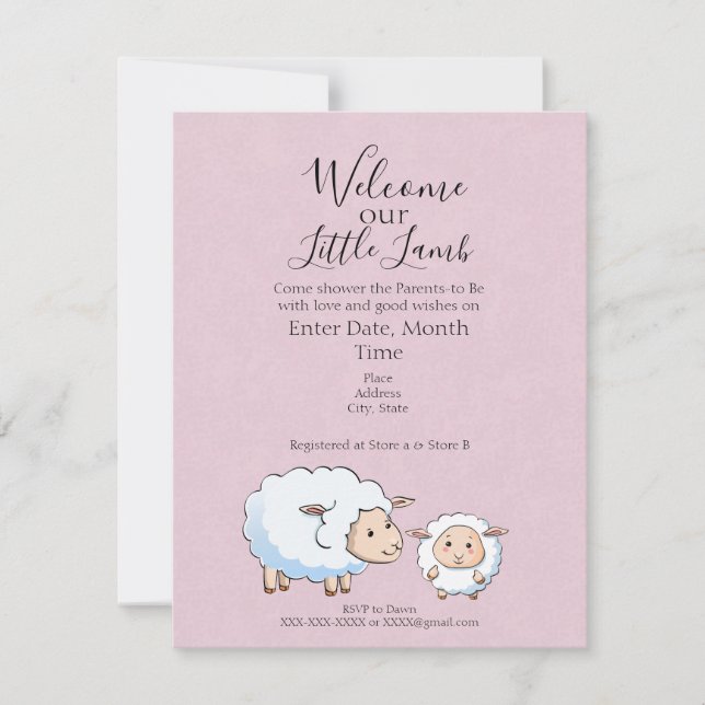 Lamb Lamb Baby Shower Invitations pour une fille (Devant)