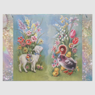LAMB,LITTLE DUCK,CHICKENS,EASTER EGGS WITH FLOWERS TISSUE PAPER