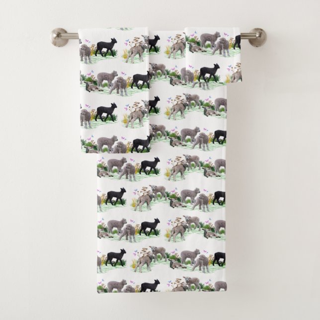 Lamb Meadow Bathroom Towel Set (choose colour) (Insitu)