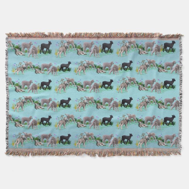 Lamb Meadow Throw Blanket (Sky Blue Mix) (Front)