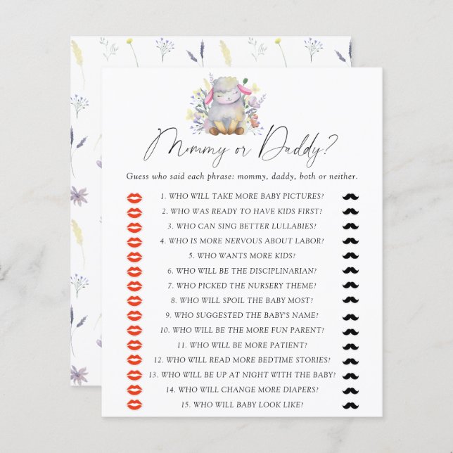 Lamb - mommy or daddy baby shower game (Front/Back)