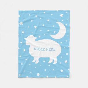 Lamb Moon & Stars Baby Blue & White  Fleece Blanket