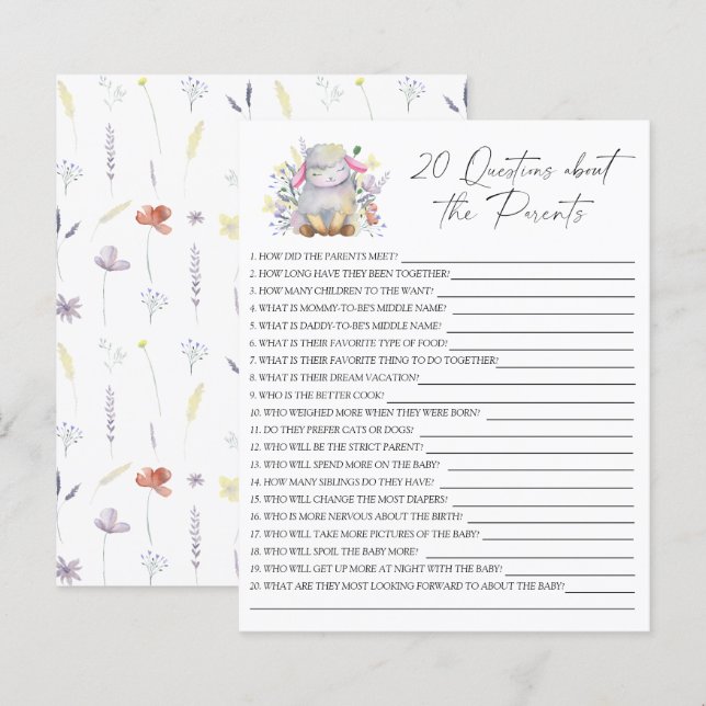 Lamb - Party game | 20 questions about the Parents (Front/Back)