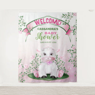 Lamb Pink Floral Baby Shower Backdrop Tapestry