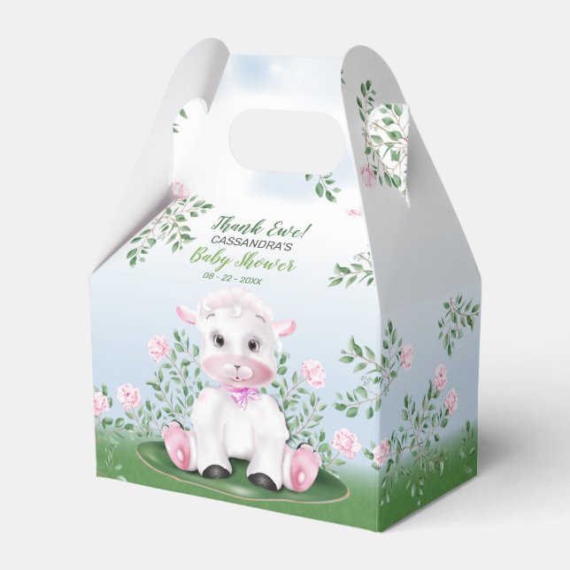 Lamb Pink Floral Baby Shower Favor Box (Front Side)