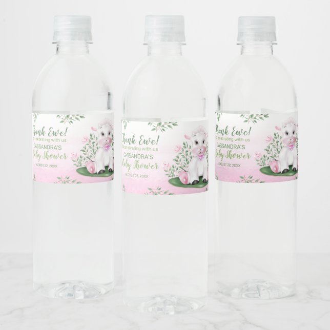 Lamb Pink Floral Baby Shower Water Bottle Label (Bottles)