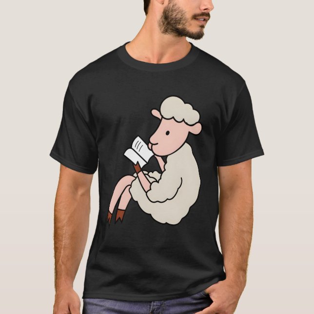 Lamb Reading Books Literature Sheep Reading T-Shirt (Front)