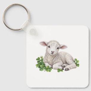 Lamb Resting in Clover Keychain
