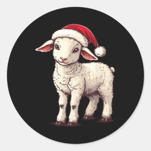 Lamb Santa Hat Funny Framer Lamb Lover Xmas Christ Classic Round Sticker