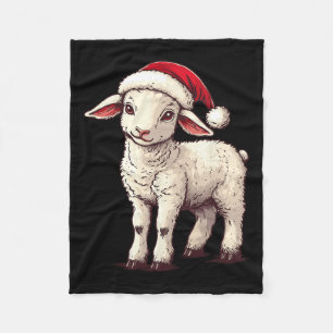 Lamb Santa Hat Funny Framer Lamb Lover Xmas Christ Fleece Blanket