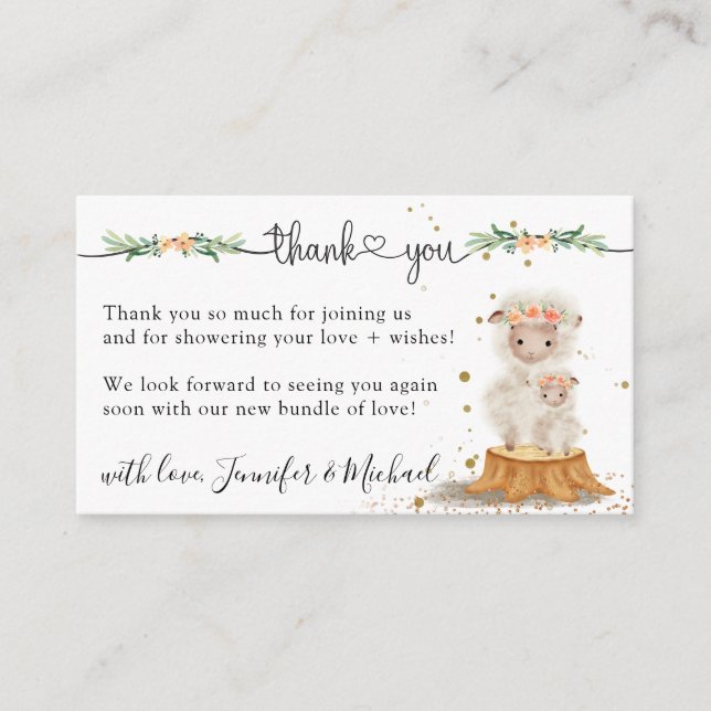 Lamb Sheep Baby Shower Party Thank You Enclosure Card (Front)