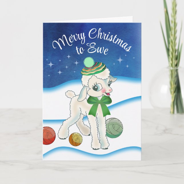 Lamb sheep Christmas knitting crochet diy gifts Holiday Card (Front)