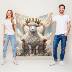 Lamb with a crown on a throne fleece blanket