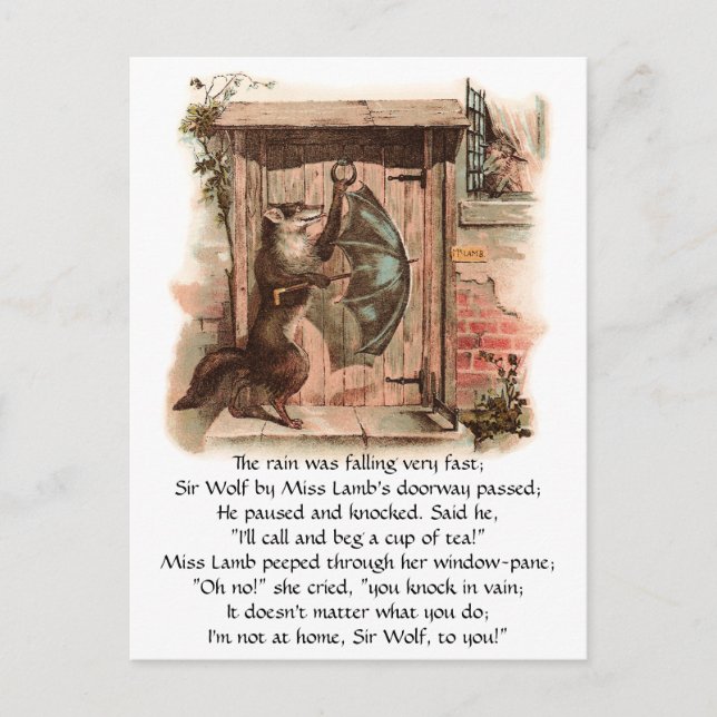 Lamb Won't Let Wolf Enter Postcard (Front)