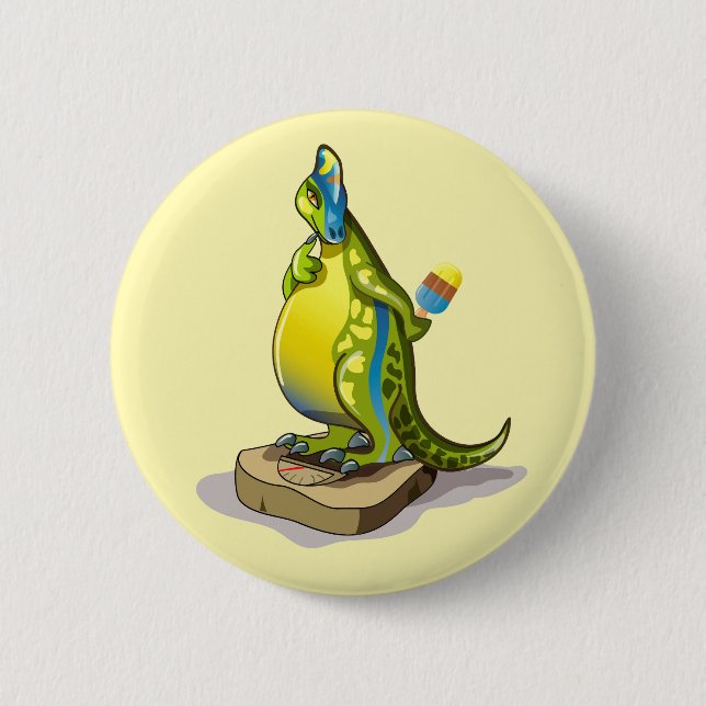 Lambeosaurus Standing On A Weight Scale. 2 Inch Round Button (Front)