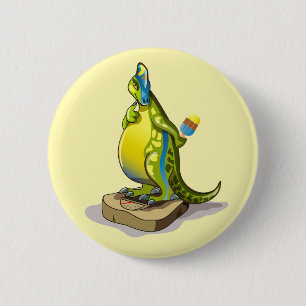 Lambeosaurus Standing On A Weight Scale. 2 Inch Round Button