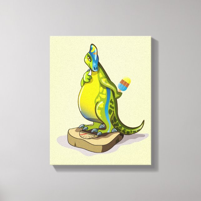 Lambeosaurus Standing On A Weight Scale. Canvas Print (Front)