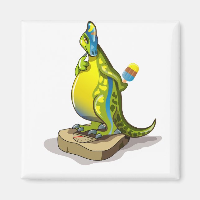 Lambeosaurus Standing On A Weight Scale. Magnet (Front)