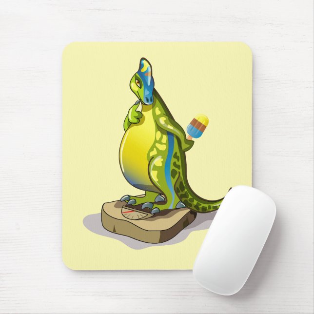 Lambeosaurus Standing On A Weight Scale. Mouse Pad (With Mouse)