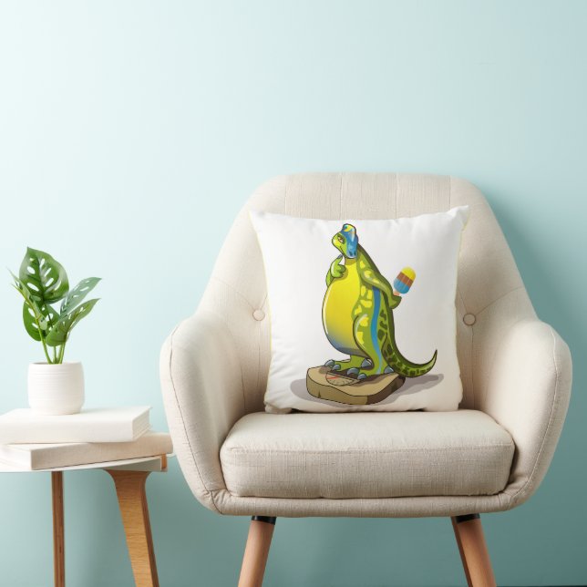 Lambeosaurus Standing On A Weight Scale. Throw Pillow (Chair)