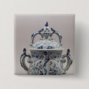 Lambeth Delftware posset pot, blue and white 2 Inch Square Button