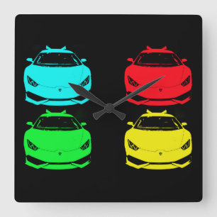 ~Lambo Pop Art~ WALLCLOCK, CUSTOMIZE IT! Square Wall Clock