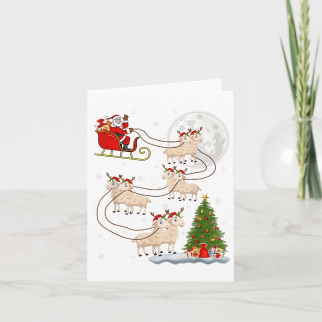 Lambs Sheep Santa Sleigh Flying Funny Magical Chri Card (Front)