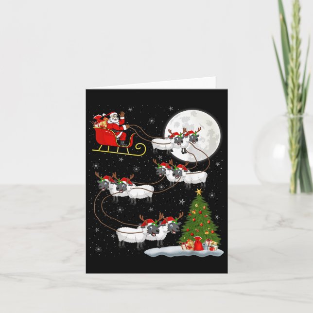 Lambs Sheep Santa Sleigh Flying Funny Magical Chri Card (Front)