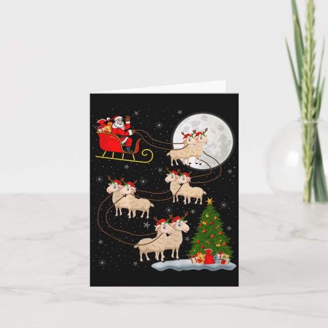 Lambs Sheep Santa Sleigh Flying Funny Magical Chri Card (Front)
