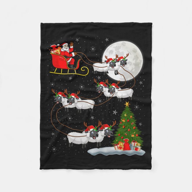 Lambs Sheep Santa Sleigh Flying Funny Magical Chri Fleece Blanket (Front)