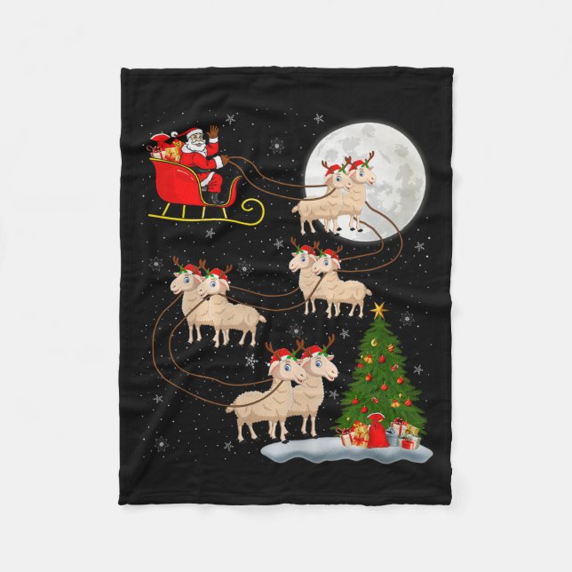 Lambs Sheep Santa Sleigh Flying Funny Magical Chri Fleece Blanket (Front)