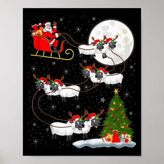 Lambs Sheep Santa Sleigh Flying Funny Magical Chri Poster (Front)