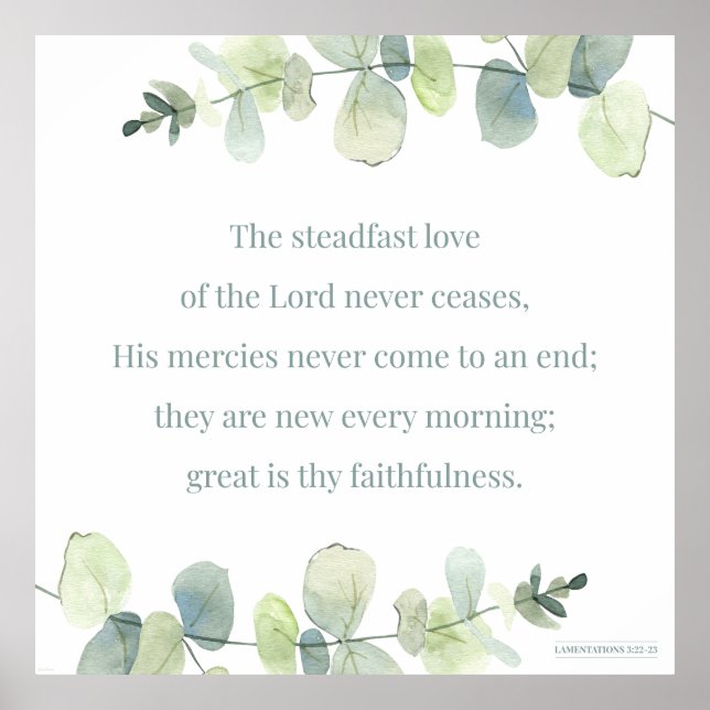 Lamentations 3:22-23, Bible Verse Print, Steadfast Poster (Front)