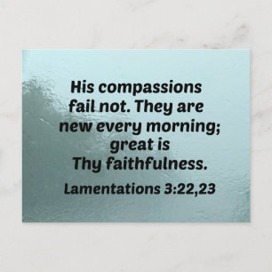 Lamentations 3:22,23 His compassions fail not Postcard