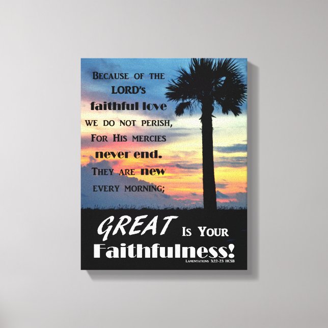 Lamentations 3:22-23 Sunset Photo Canvas Print (Front)