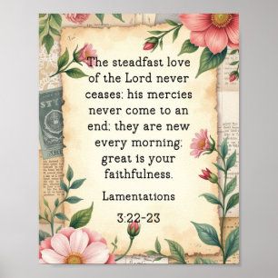 Lamentations 3:22–23 Vintage Floral Design Poster