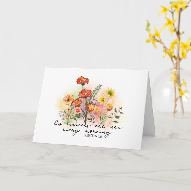 Lamentations 3:23 His Mercies New Every Morning Card (Yellow Flower)