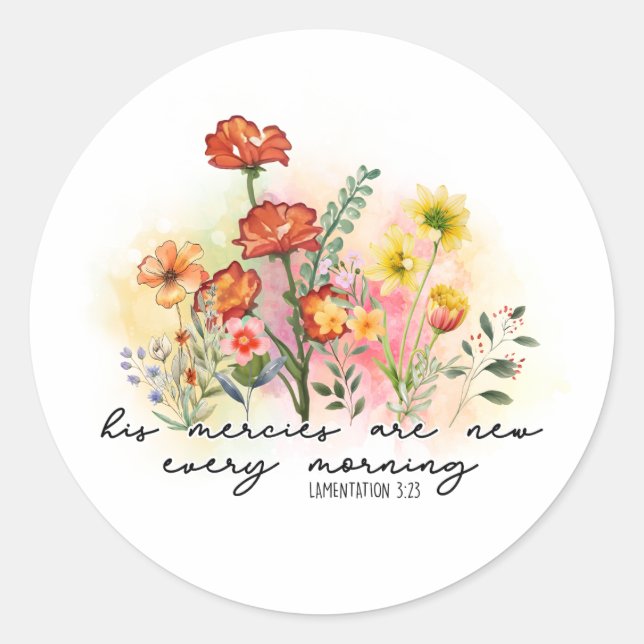 Lamentations 3:23 His Mercies New Every Morning Classic Round Sticker (Front)