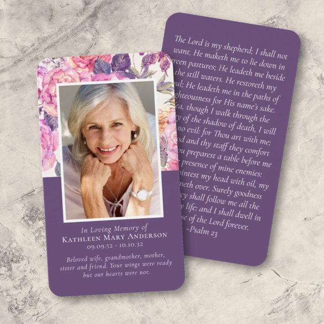 Laminated Peony Floral Memorial Prayer Card (Creator Uploaded)