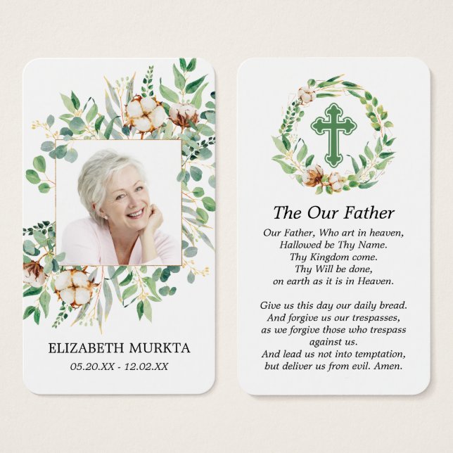 Laminated Photo Eucalyptus Funeral Prayer Card (Front & Back)