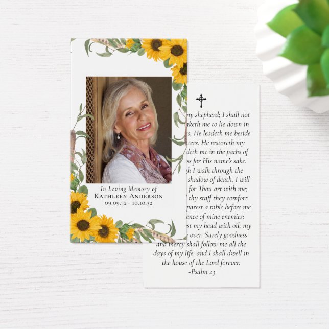 Laminated Sunflower Photo Memorial Prayer Card (Desk)