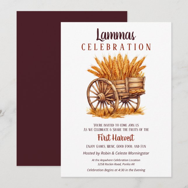 Lammas Fall Equinox Harvest Wheat Retro Invitation (Front/Back)