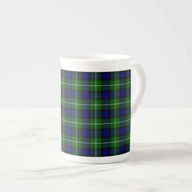 Lamont tartan blue green plaid bone china mug (Front Right)