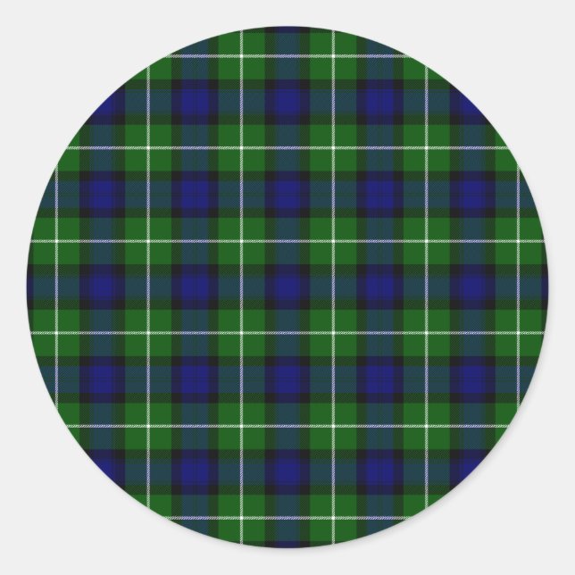 Lamont tartan blue green plaid classic round sticker (Front)