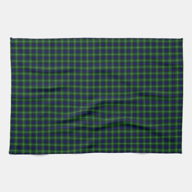 Lamont tartan blue green plaid kitchen towel (Horizontal)